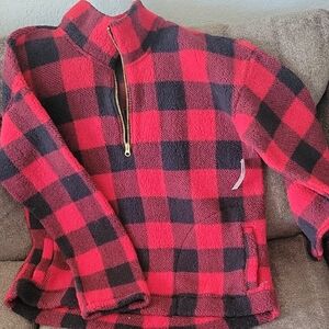 Women's Red and Black Checkered Fleece Pullover